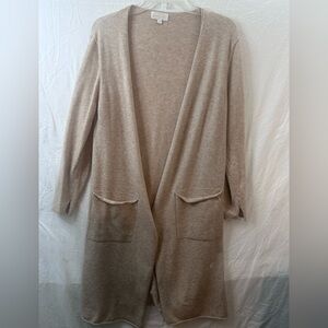 MudPie Beige Open Front Duster Cardigan Sweater Size M/L Soft Minimalist